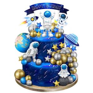 lot 2371 image: Epakh 24 Pcs Astronaut Space Cake Topper Space Cake Decoration, Blue