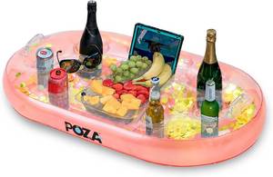 lot 2388 image: POZA Inflatable Gold Floating Cooler with 8 Drink Holders, 39x23 in