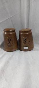 lot 34880 image: Vintage brown drip glaze ceramic salt and pepper shakers