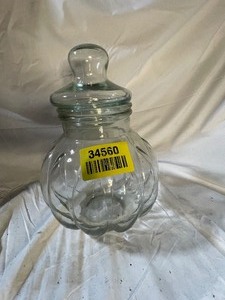 lot 34560 image: Clear Glass Pumpkin Cookie Jar.