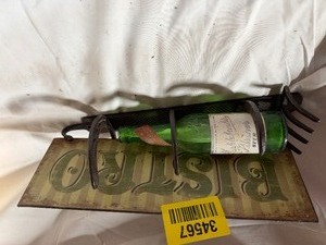 lot 34567 image: man cave vintage beer bottle with cast iron custom beer holder