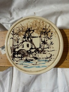 lot 34569 image: vintage decorative plate with wooden bench