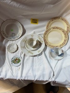 lot 34570 image: lot of vintage glass plated with matching cup and saucer