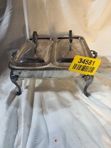 lot 34581 image: Silver plated serving food warmer dish set.