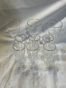 lot 34612 image: lot of crystal, gold rim glassware