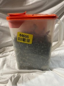 lot 34655 image: Huge Dog Food Container Full of Misc Bolts  Spring  Hardware.