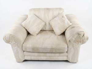 lot 3602 image: Cream Upholstered Armchair with Throw Pillows
