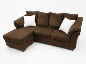Brown Upholstered Sectional Sofa with Reversible Chaise Lounge