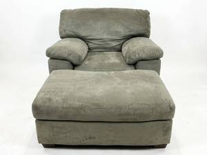 lot 3609 image: Upholstered Armchair with Ottoman �� Gray