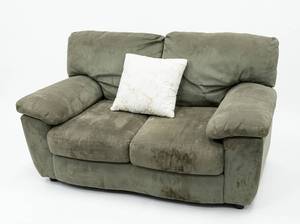lot 3611 image: Upholstered Armchair with Marble Accent Pillow
