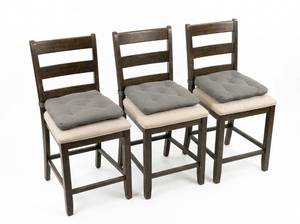 lot 3614 image: Wooden Dining Chairs w Cushions Set of 3