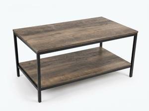 lot 3617 image: Two-Tier Wood Grain Coffee Table w Black Metal Frame