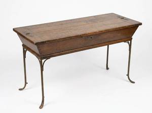 lot 3619 image: Wooden Storage Table with Metal Legs