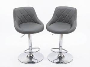 lot 3626 image: Gray Quilted Swivel Chair Chrome Base Pair