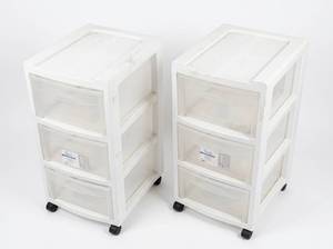 lot 3627 image: True Living Essentials 3-Drawer Medium Cart White - 2 Pc