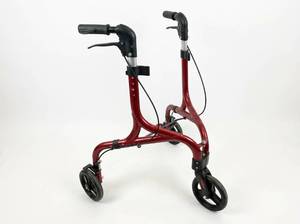 lot 3631 image: Red Three-Wheel Walker with Seat and Handbrakes