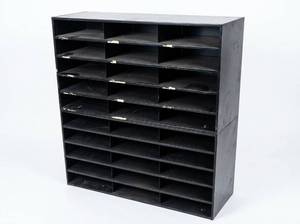 lot 3638 image: Black Metal 10-Shelf (30 Slot) Industrial Storage Rack