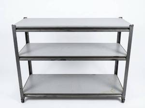lot 3650 image: Three-Tier Metal Storage Shelving Unit w Gray Panels
