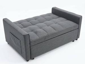 lot 3659 image: Gray Upholstered Sleeper Sofa w Pull Out Extension