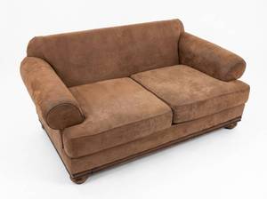 lot 3664 image: Upholstered Two-Seat Sofa with Rolled Arms