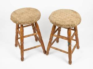 lot 3670 image: Bar Stools with Upholstered Seats (Pair)