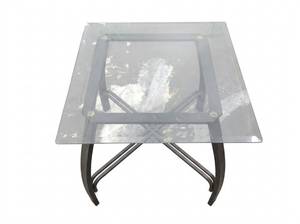 lot 3698 image: Glass Top Dining Table with Metal X-Frame Base