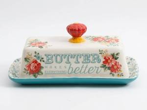 lot 3804 image: The Pioneer Woman Teal Vintage Floral Butter Dish