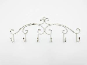 lot 3836 image: White Ornamental Metal Wall Hooks Set of 6