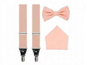 lot 3841 image: BQ Mens 3pc Suspender Set Peach