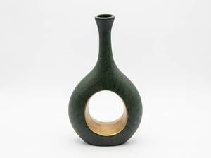 lot 3854 image: Decorative Vase with Gold Interior Dark Green Textured