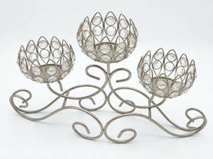 lot 3860 image: Three-Piece Metal Candle Holder Set w Crystal Accents