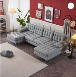 Convertible Sectional Sofa Couch, 4 Seat Sofa Set for Living Room U-Shaped 110in Light Gray- Retail-$799.99