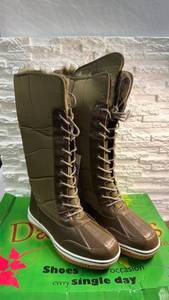lot 3 image: DailyShoes Lace-Up Faux Fur-Lined Winter Boot (Size 11 - Olive & Nylon)