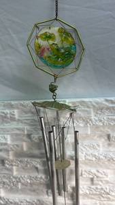 lot 16 image: Hanging Wind Chime with Frog and Lotus Pond Design
