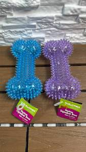 lot 47 image: Gnawsome Medium Squeaker Bone Dog Toys 2-Pack (Blue & Purple)