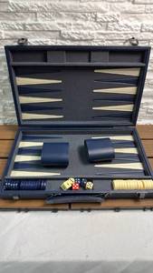 lot 73 image: Backgammon Set in  Navy Blue Carrying Case