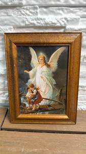 lot 80 image: 9x7 Wood Frame w Guardian Angel Print