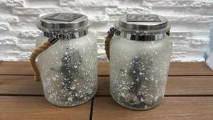 lot 105 image: Solar LED Jar Lights with Rope Handle 2-Pack