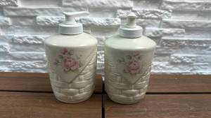 lot 133 image: Pfaltzgraff Lotion Bottles in the Tea Rose Pattern - Lot of 2
