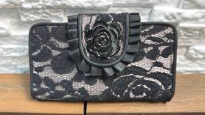 lot 136 image: GG Rose Black Lace Wallet with Flower Clasp