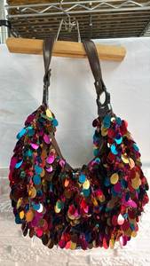 lot 243 image: Sequin Embellished Hobo Bag with Multicolor Disc Details