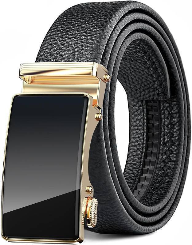 lot 8261 image: Mens Leather Ratchet Belt, Adjustable Sliding Dress Belt for CasualJeans Trim to fit