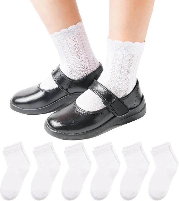 lot 1135 image: 6 Pairs Girls White Ruffle Crew Socks, 80% Cotton, 6-8 Years