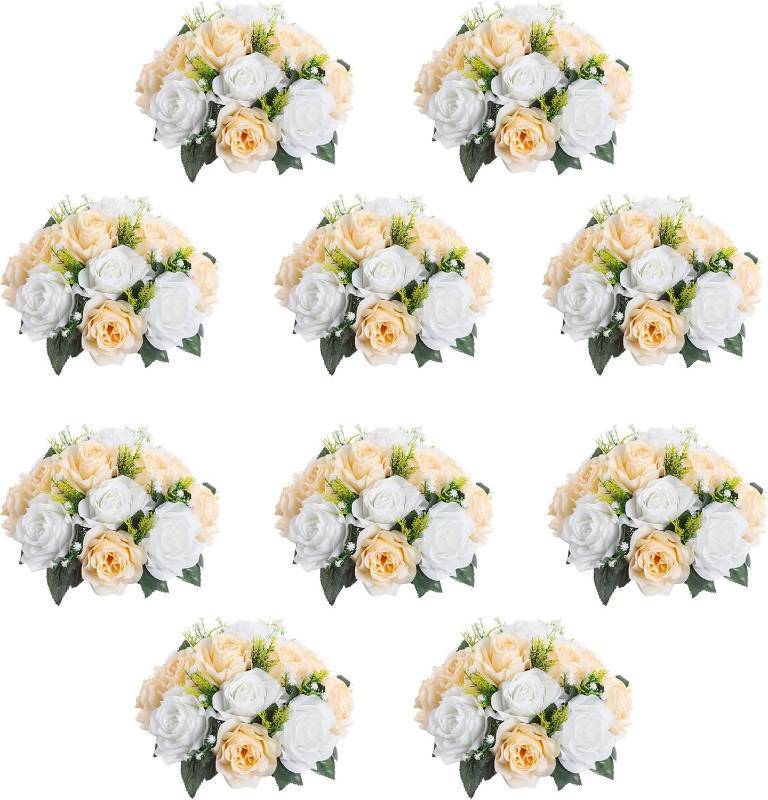 lot 8925 image: 10Pcs Artificial Flower Ball with 15 Heads & Base for Weddings