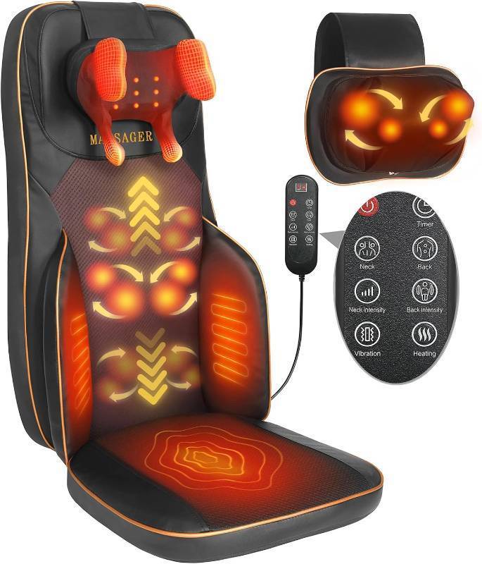 lot 11803 image: Shiatsu Neck & Back Massager   4D Kneading & Heat Therapy Chair Pad