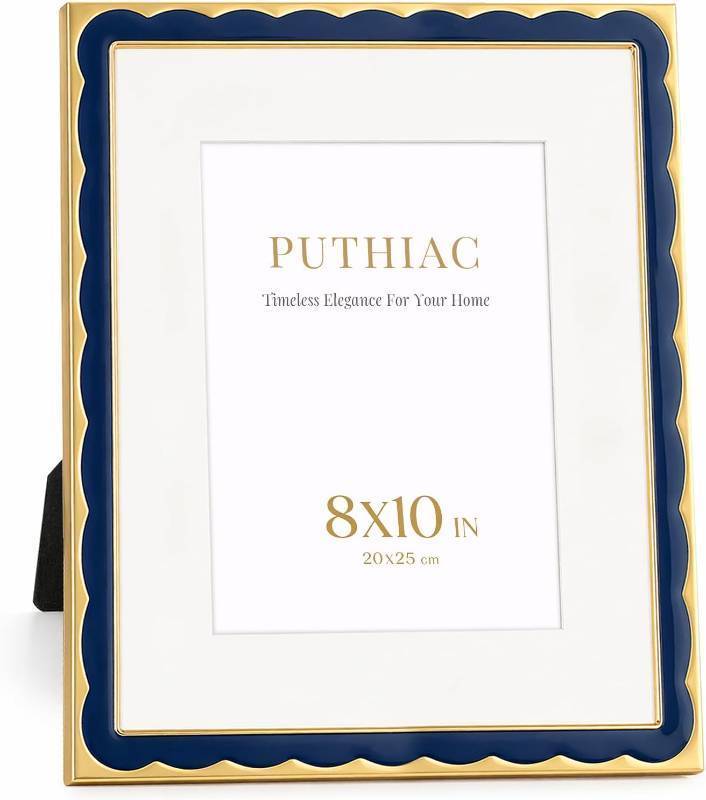lot 20577 image: 8x10 Enamel Picture Frame, Gold Edge, Midnight Navy  Enamel Inlay, Glass