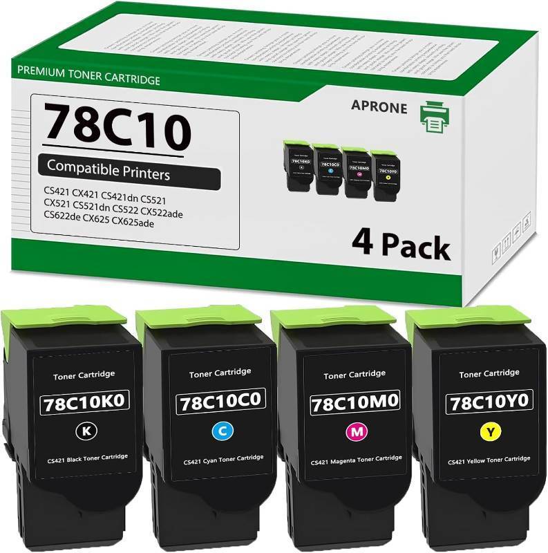 lot 20583 image: APRONE 78C10 Toner Cartridge 4-Pack for Lexmark CS421CX421 - Retail $108