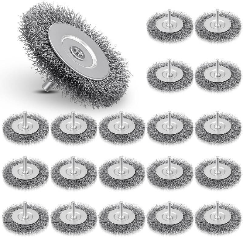 lot 20632 image: 20 Pcs 3 Wire Wheel Brushes, 14 Shank, Stainless Steel, Rust Removal
