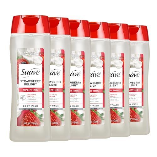 lot 21116 image: Suave Strawberry Delight Body Wash, Glycerin & Vitamin E, 18 oz, 6 Pack