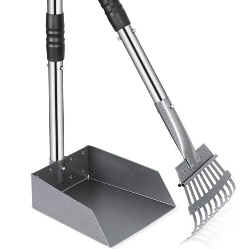lot 21218 image: Dog Pooper Scooper, Poop Tray & Rake Set with Adjustable Stainless Handles